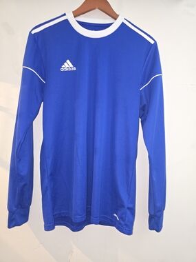 adidas Blue Long Sleeve Performance Soccer Top with White Trim